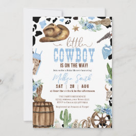 Convite A Little Cowboy Wild Western Boy Blue Baby Shower