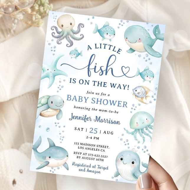 Convite A Little Fish Is On the Way Baby Shower Invitation (Criador carregado)