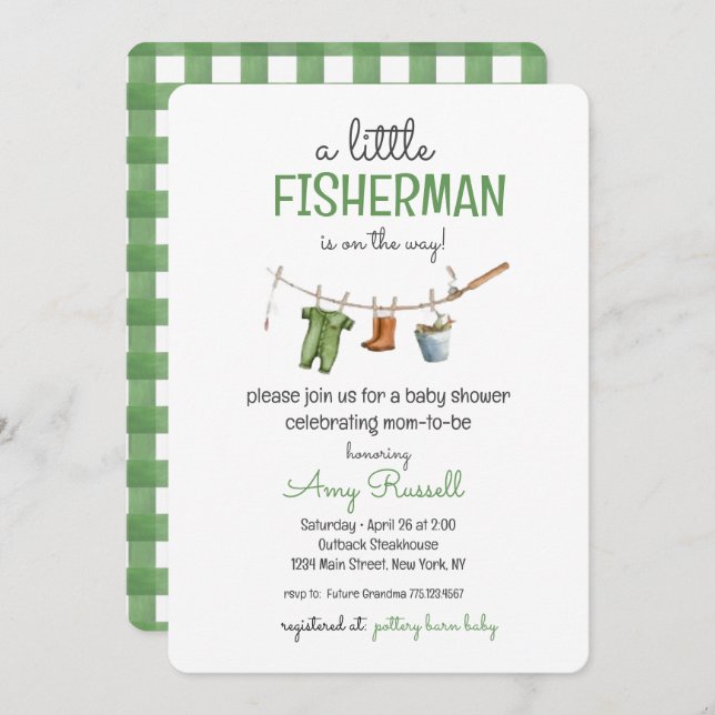Convite A Little Fisherman Baby Shower Invitation (Frente/Verso)