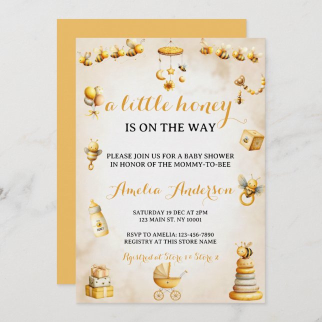 Convite A Little Honey Bee Gender Neutral Baby Shower (Frente/Verso)