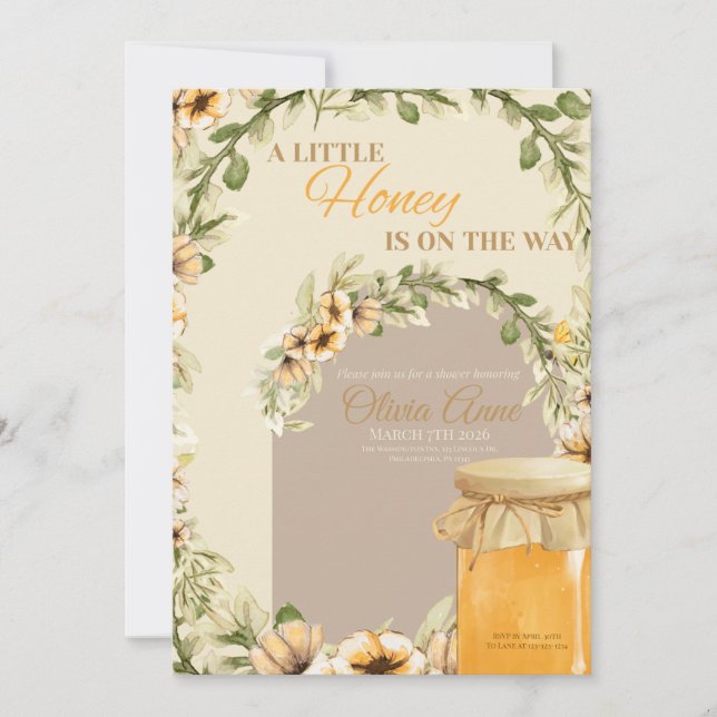 Convite A Little Honey is on the Way baby shower invite  (Frente)