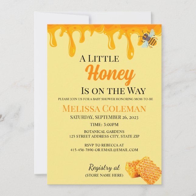 Convite A Little Honey Is on the Way Invitation (Frente)
