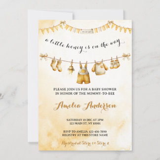 Convite A little Honey On The Way Clothesline Baby Shower