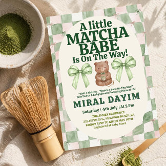 Convite A Little Matcha Babe Cute Bear Matcha Baby Shower