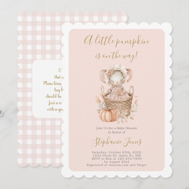 Convite A Little Pumpkin Baby Shower girl (Frente/Verso)