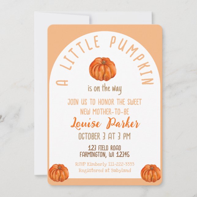 Convite A Little Pumpkin Baby Shower Invitation (Frente)