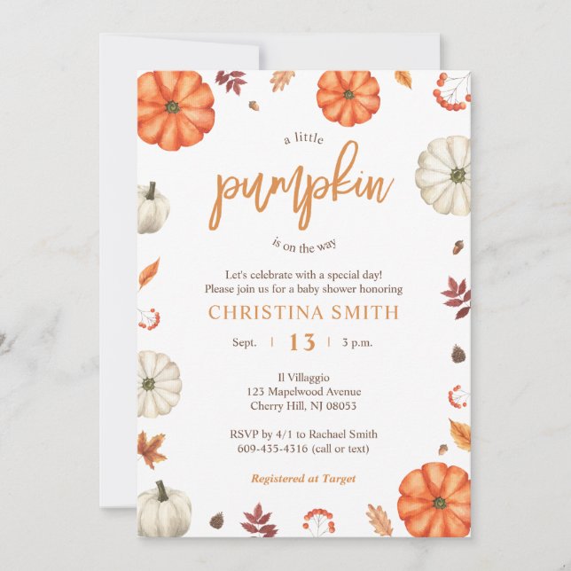 Convite A Little Pumpkin Baby Shower Invitations (Frente)