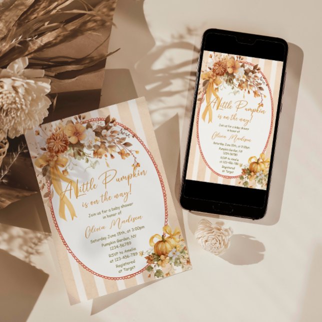 Convite A Little Pumpkin Floral Baby Shower Invitation (Criador carregado)