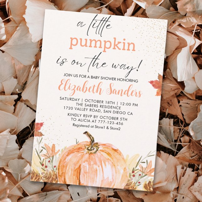 Convite A Little Pumpkin Is on The Way, Fall Baby Shower (Criador carregado)