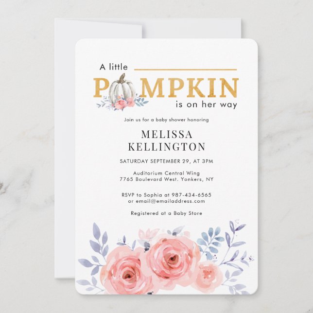 Convite A Little Pumpkin on the Way Baby Shower (Frente)