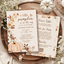 Convite A Little Pumpkin QR Code Fall Floral Baby Shower