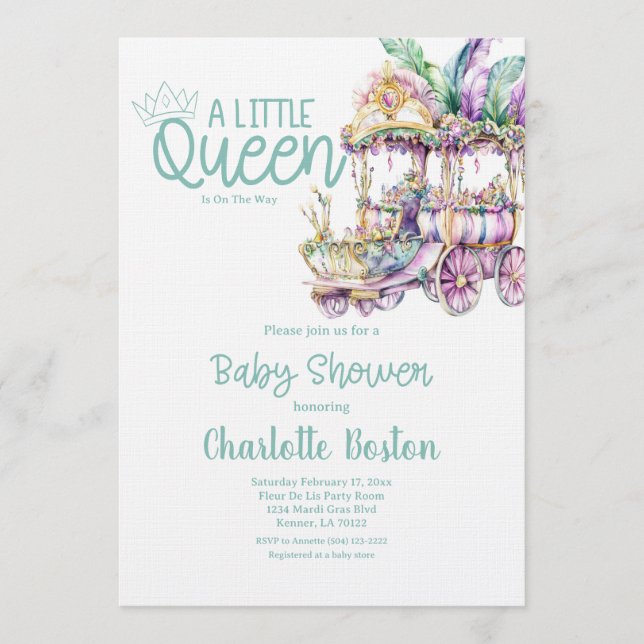 Convite A Little Queen Mardi Gras Float Baby Shower (Frente)