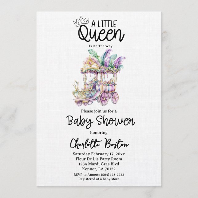 Convite A Little Queen Mardi Gras Float Baby Shower (Frente)