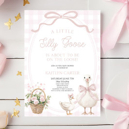 Convite A Little Silly Goose Pink Bow Floral Baby Shower