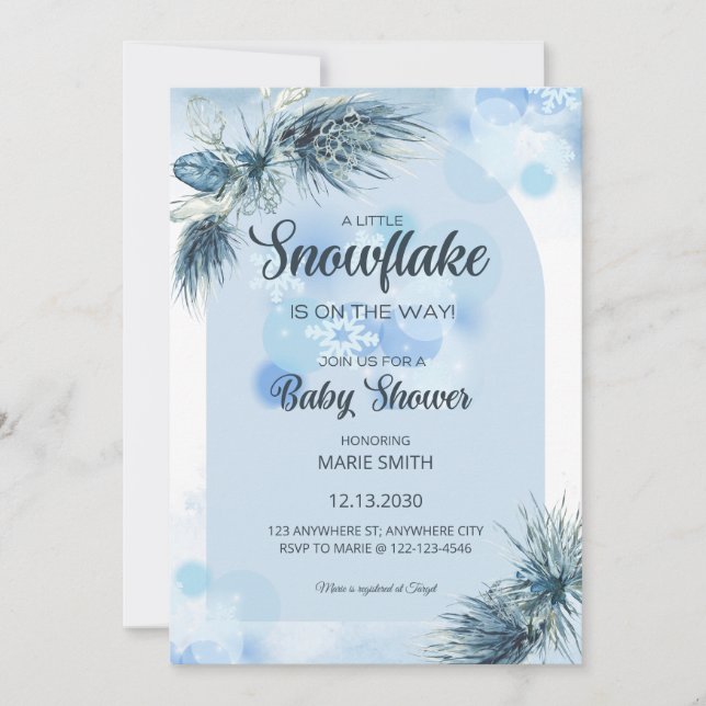 Convite A Little Snowflake is on the Way Baby Shower (Frente)