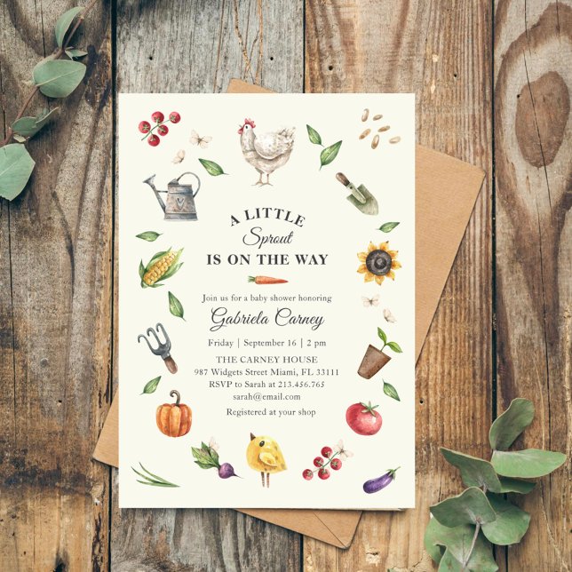 Convite A Little Sprout Is On the Way | Rustic Baby Shower (Criador carregado)