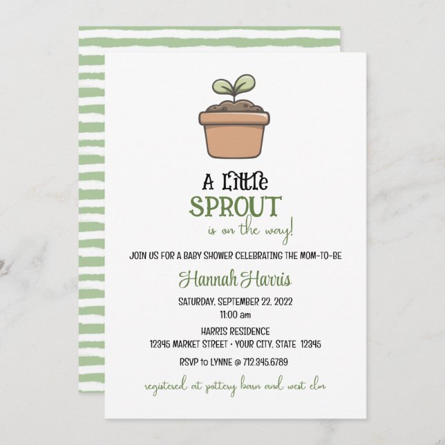 Convite A Little Sprout on the Way Baby Shower Invitation (Frente/Verso)