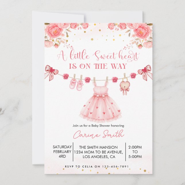 Convite A  Little Sweetheart Baby Shower Invitation (Frente)