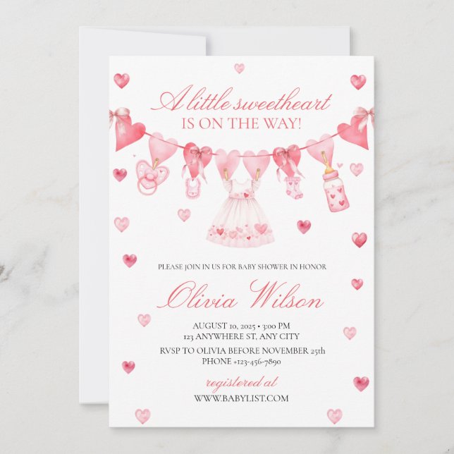 Convite A little sweetheart Baby Shower Invitation (Frente)