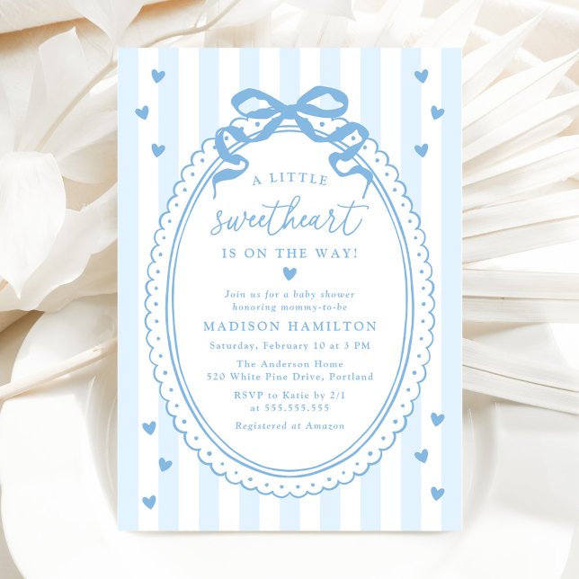 Convite A Little Sweetheart Blue Bow Baby Shower (Criador carregado)