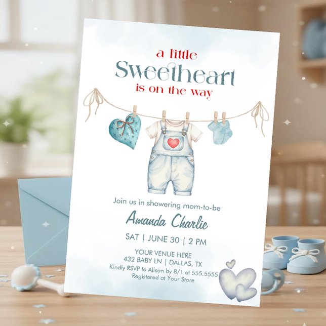 Convite A little sweetheart Blue Boy Baby shower (Criador carregado)