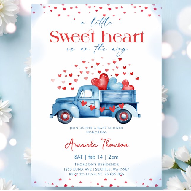 Convite A little Sweetheart blue Truck Boy Baby Shower (Criador carregado)