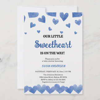 Convite A Little Sweetheart Blue Valentine Baby Shower 