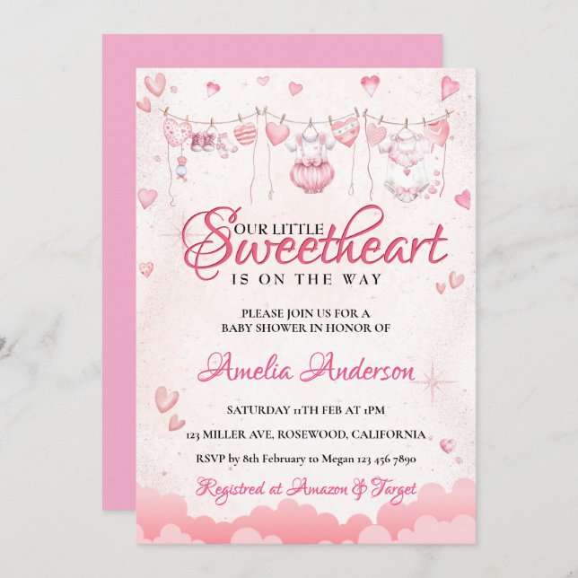 Convite A Little Sweetheart Modern Valentine Baby Shower (Frente/Verso)