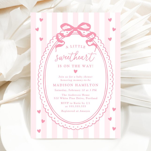 Convite A Little Sweetheart Pink Bow Baby Shower (Criador carregado)