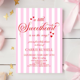 Convite A Little Sweetheart Pink Red Hearts Baby Shower