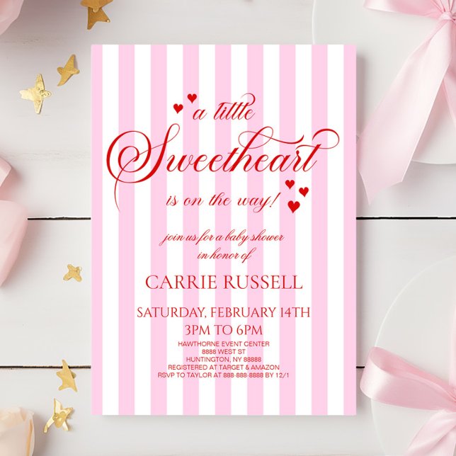 Convite A Little Sweetheart Pink Red Hearts Baby Shower (Criador carregado)
