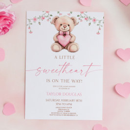 Convite A Little Sweetheart Pink Teddy Bear Baby Shower