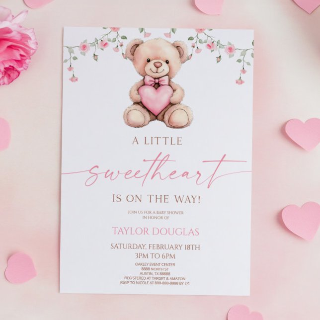Convite A Little Sweetheart Pink Teddy Bear Baby Shower (Criador carregado)