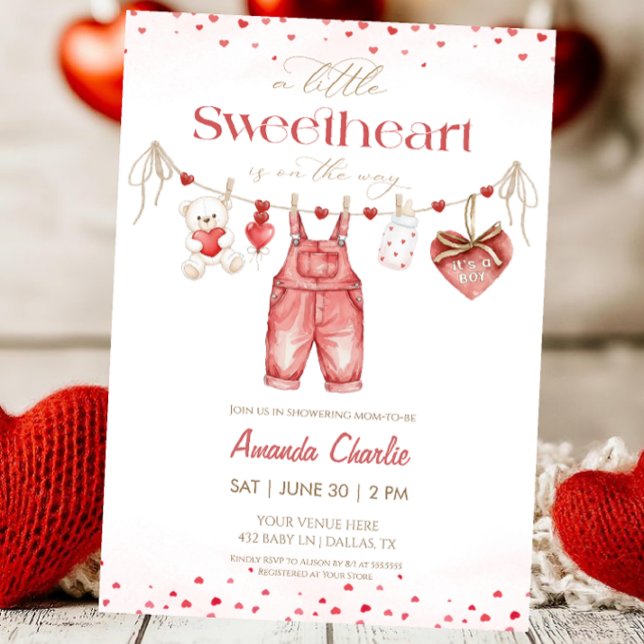 Convite A little sweetheart Red Boy Baby shower  (Criador carregado)
