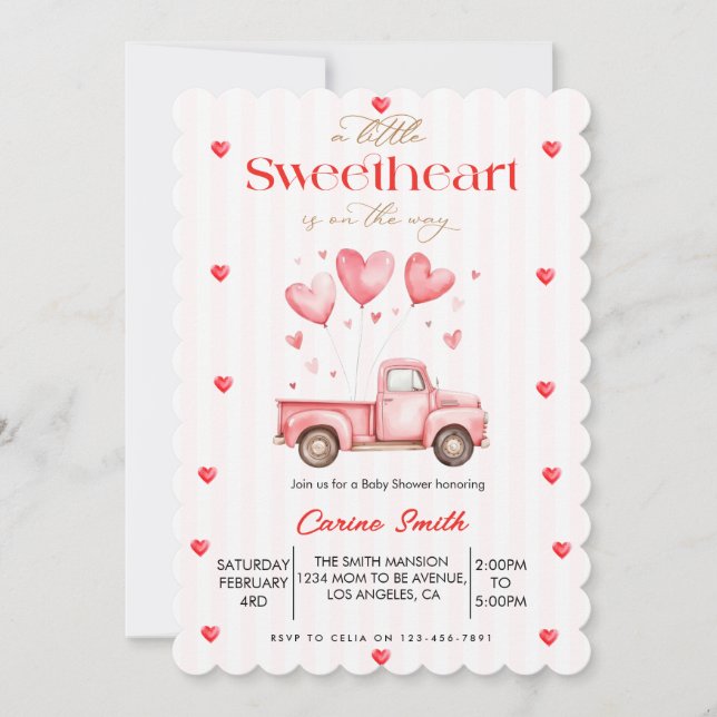 Convite A  Little Sweetheart truck Baby Shower  (Frente)