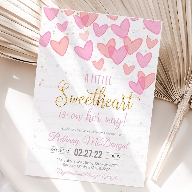 Convite A Little Sweetheart Valentine Baby Is on her way  (a little sweetheart is on the way, baby shower,valentine baby shower invitations,a little cutie is o)
