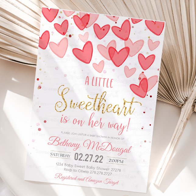 Convite A Little Sweetheart Valentine Baby Is on her way  (a little sweetheart is on the way, baby shower,valentine baby shower invitations,a little cutie is o)