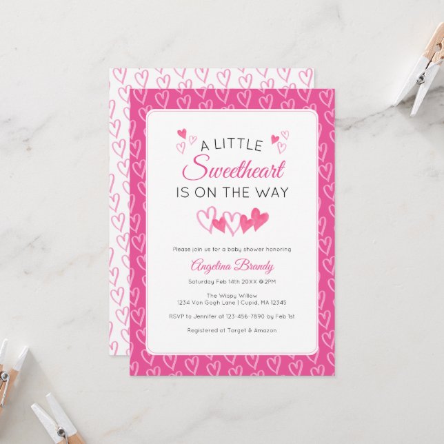 Convite A Little SweetHeart Valentine Hearts Baby Shower (Frente/Verso In Situ)