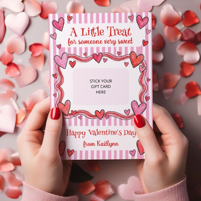Convite A Little Treat Valentine's Gift Card Holder Card (Valentine's Day gift card holder - order printed or digital for DiY Printing)
