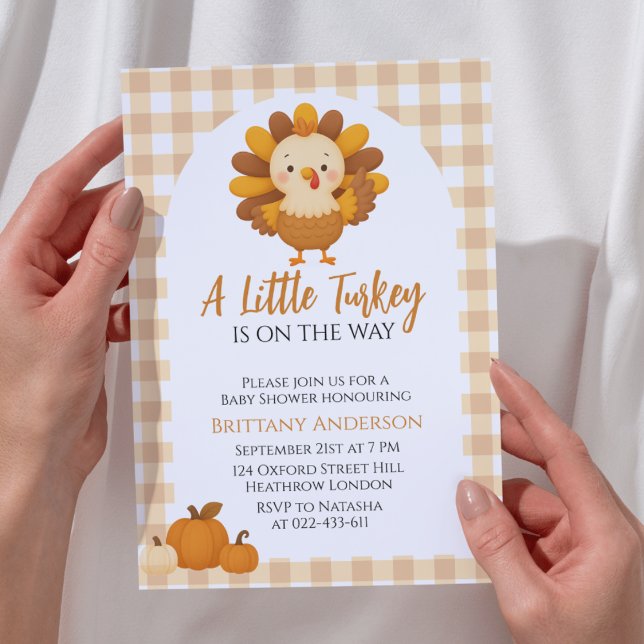 Convite A Little Turkey Baby Shower Thanksgiving (Criador carregado)