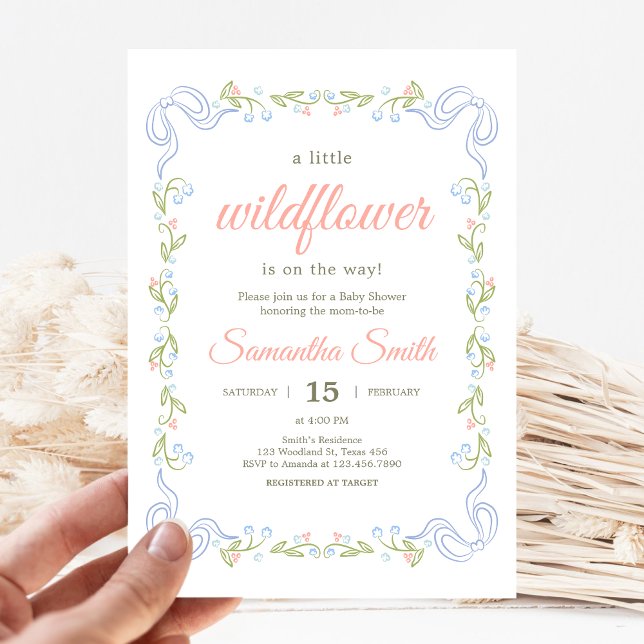 Convite A Little Wildflower Baby Shower ( Wildflower Baby Shower Invitaiton)