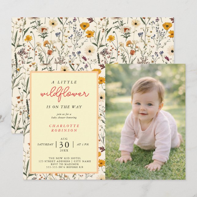 Convite A Little Wildflower Girl Baby Shower (Frente/Verso)