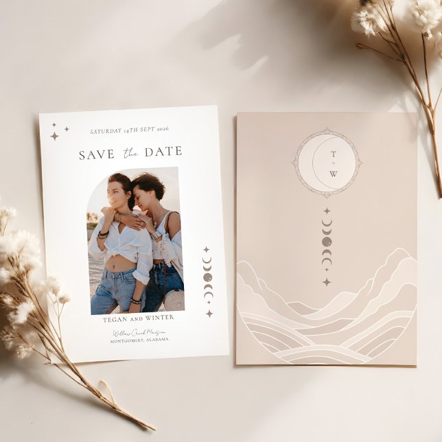 Convite A Lua Celestial Stars Monograma Salvar A Foto Da D (Celestial Moon Stars Monogram Save The Date Photo Invitation)