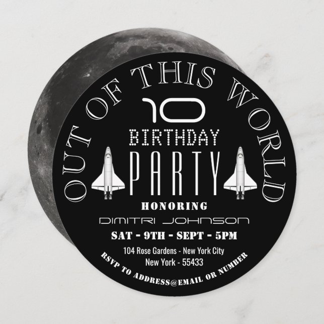 Convite A Lua, Festa de aniversário de Shuttle Espacial (Frente/Verso)