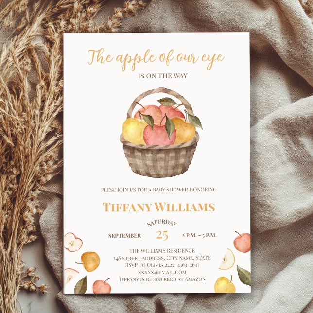 Convite A Maçã do nosso Chá de fraldas de queda (The apple of our eye autumn fall rustic baby shower invitation )