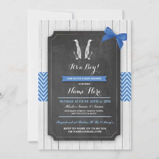 Convite A madeira azul do menino do partido de chá de (Frente)