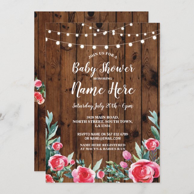 Convite A madeira floral das rosas vermelhas do partido de (Frente/Verso)