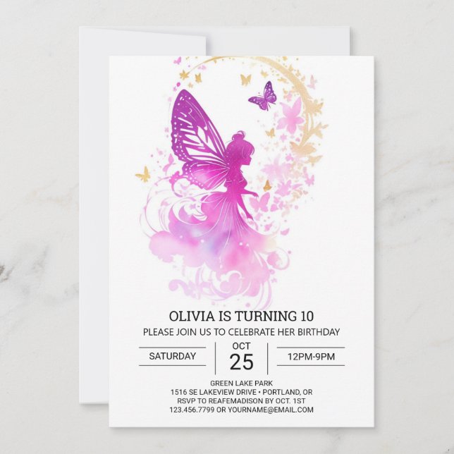 Convite A Mágica do Aniversário da Fada Touch da Natureza (Frente)