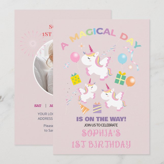 Convite A Magical Unicorn Birthday Invitation (Frente/Verso)