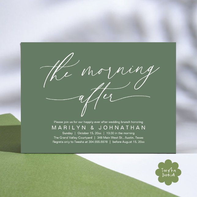 Convite A Manhã Após O Renascimento Moderno Do Casamento B (The Morning After Modern Romantic Post Wedding Elopement Brunch Invitation Card PDF in Sage Green)